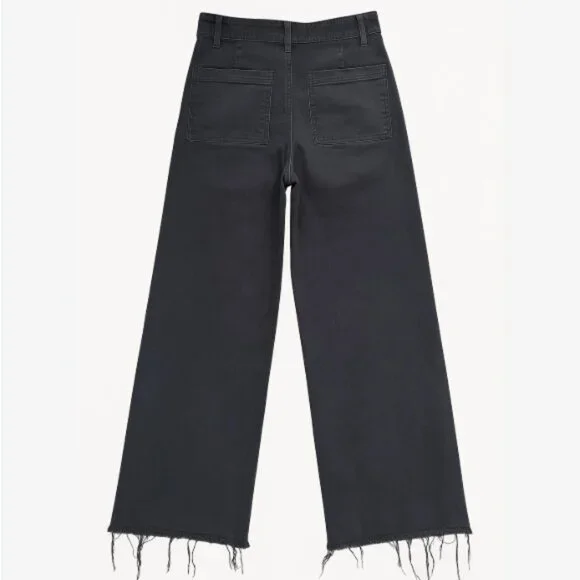 Zara High Rise Wide Leg Raw Hem Charcoal Denim Jeans Black Size 6 - Picture 2 of 11